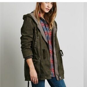 Free People size small Olive Military Green Hooded Sweater Utility Jacket